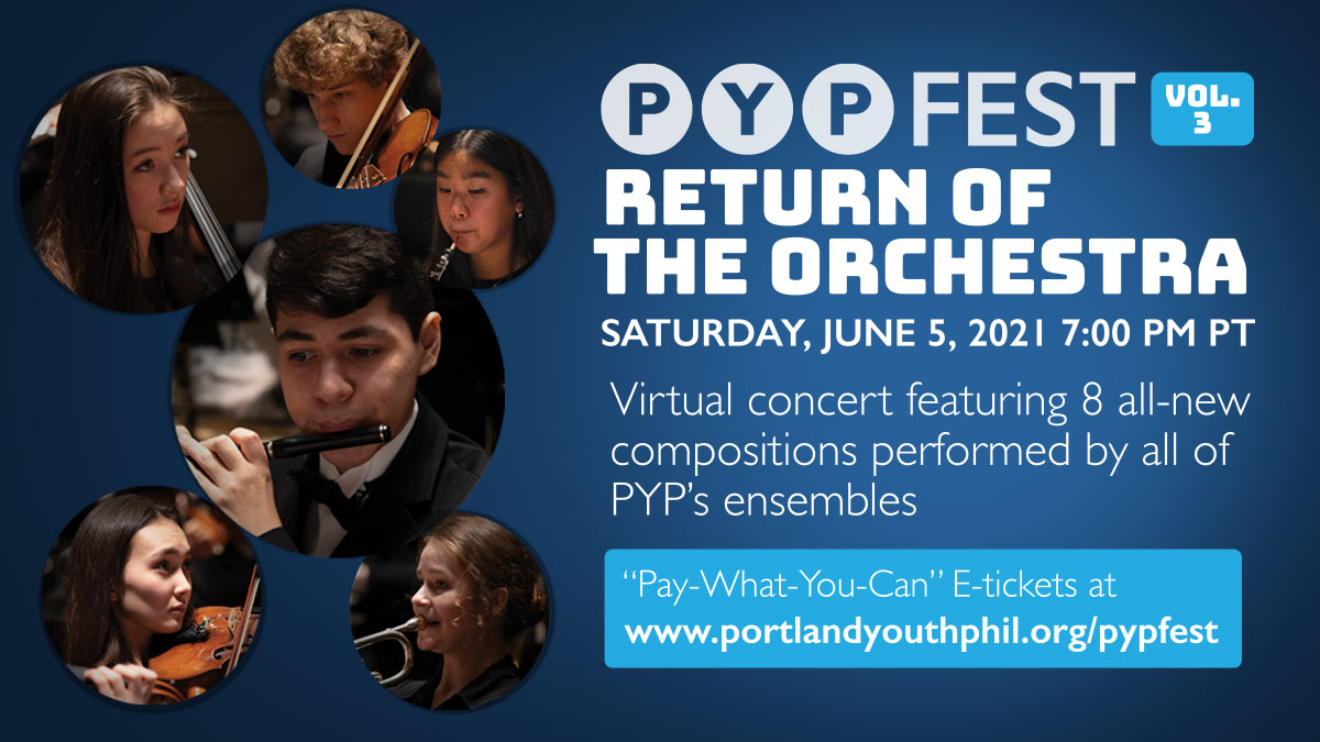 pdxyouthphil's tweet photo. Our orchestra(s) return to close out our 97th season with the final volume of our exciting PYP New Music Festival! #PYPFEST
Saturday, June 5, 2021 | 7:00 PM PT
Free or “pay-what-you-can” e-tickets on our website: https://t.co/QNw5d2DWZ3
#classicalmusic #pdxnow #HearPYP https://t.co/gOIOdCtlnm