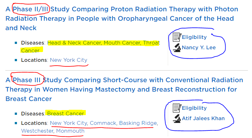Curious as to which #radiation #clinicalTrials are available to you @sloan_kettering? You can search based on #cancer type and the info lists the PHASE of trial, the PI (primary investigator), the ELIGIBILITY criteria, and WHERE the trial is offered. mskcc.org/cancer-care/cl…