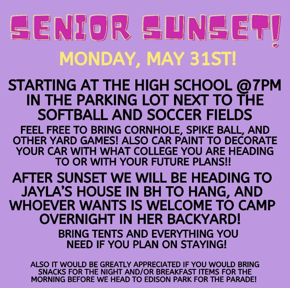 EHS2o21's tweet photo. SENIOR SUNSET INFOOOO!! 🌅 Let’s have one last FUN night together! 💙 https://t.co/jQa5bb1zsr