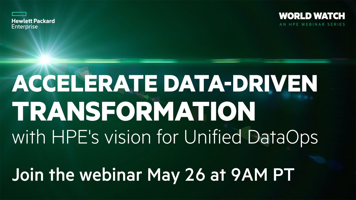 linotelera's tweet image. This week&apos;s #HPEWorldWatch takes an in-depth look at #UnifiedDataOps, HPE’s exciting new vision for #data management and infrastructure that accelerates digital transformation, edge to cloud. Join the webinar on May 26, 9 AM PT! #HPEInfluencer infl.tv/jwBp