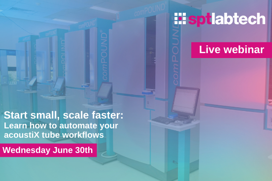 SPTLabtech's tweet photo. Considering #acoustiX tube automated workflow solutions for your compound library? Put off by the upfront investments in #AutomatedStorage? Find out how can you introduce a solution with our scalable modular comPOUND systems
Register now- https://t.co/Vxl6UtD8Co
#LabAutomation https://t.co/86yTrCb1rN
