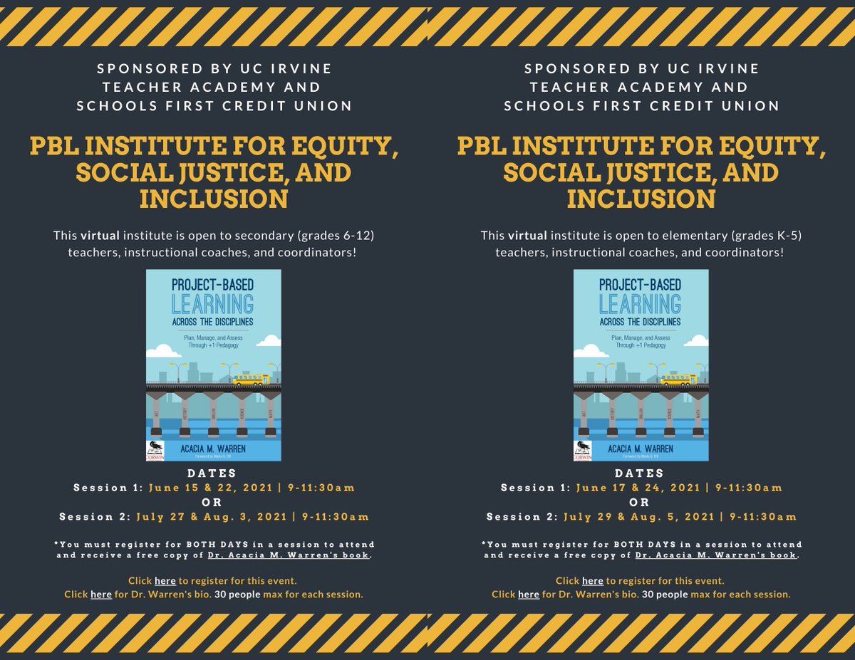 First come, first served! Join us! 
Registration for PBL Institute Secondary: bit.ly/pblinstitutese…
Registration for PBL Institute Elementary:
bit.ly/pblinstitutefo…