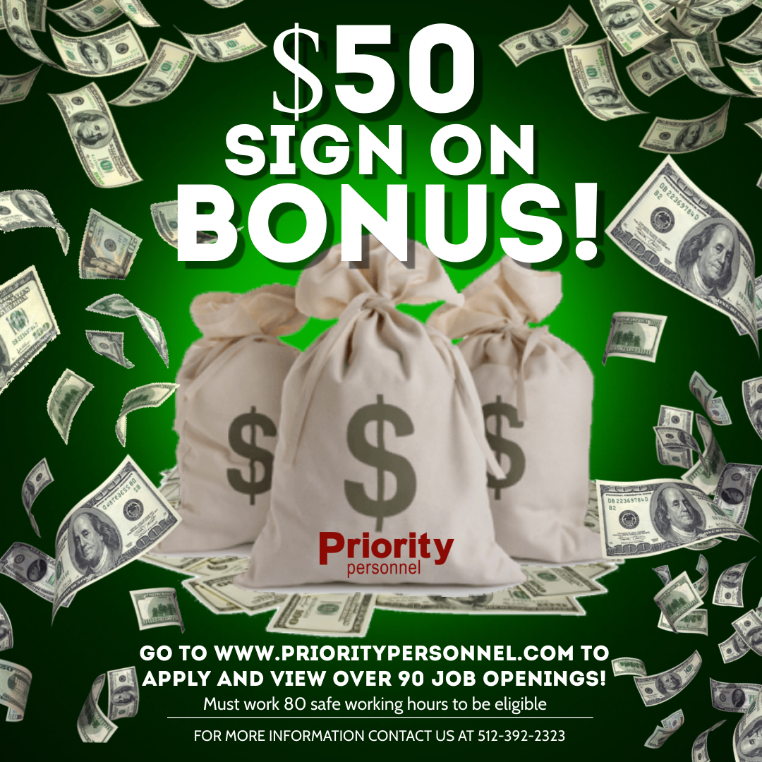 ppijobs's tweet image. 📣⭐ANNOUNCEMENT: Priority Personnel is offering a $50 Sign on Bonus for anyone who is placed! 

Retweet this post with your friends &amp;amp; family looking for work.

#signonbonus #worksanmarcos #prioritypersonnel #jobopenings