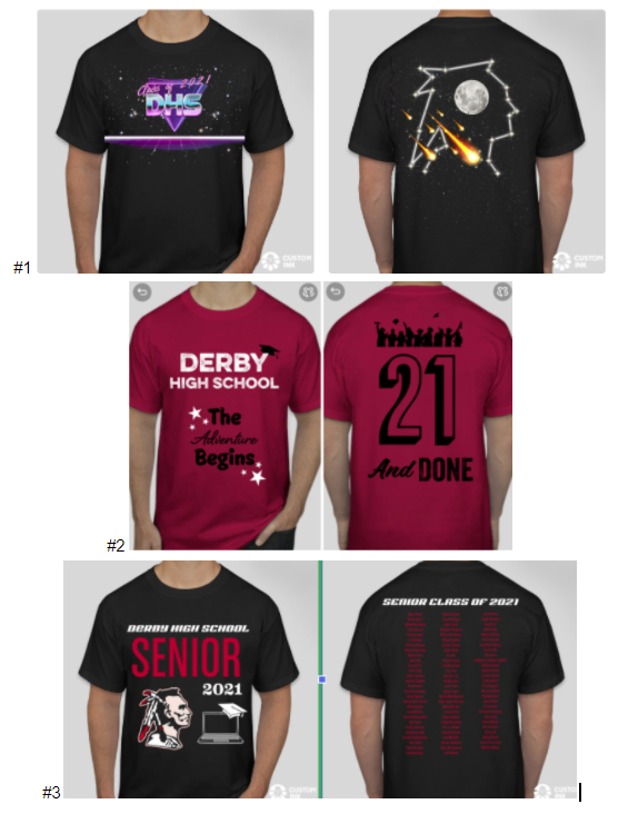 S E N I O R S !  Be sure to vote for your t-shirt choice in the Senior Google Classroom.  Voting ends 5/25 at midnight! <a href="/DerbyRedRaider/">Derby High School</a> <a href="/RedRaiderCT/">MaskedRedRaider</a> <a href="/classroomG09/">Mrs. Minardi</a> <a href="/reykings85/">Mrs. Kingsbury</a> <a href="/Nej2575/">CoachMoff</a>