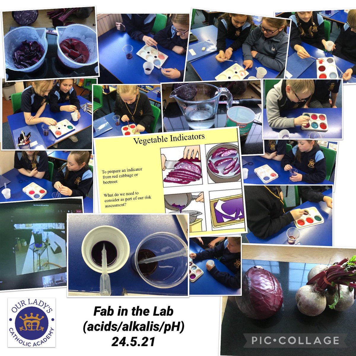 OLCAFenton's tweet photo. Y5 #FabInTheLab
They have made acid and alkalis indicators from red cabbage and beetroot.
They tested water, white vinegar, lemon juice and a solution of water and bicarbonate of soda.
Thanks again @STMCAscience https://t.co/ElRcddv9Mv