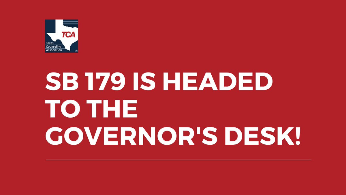 SB 179 to direct districts to adopt policies on how school counselors spend their time has finally passed and is heading to <a href="/GovAbbott/">Greg Abbott</a>'s desk! Great #TxCAadvocacy everyone!