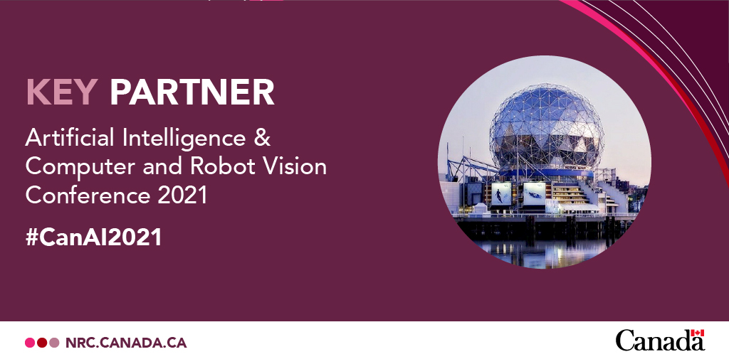 NRC_CNRC's tweet photo. After organizing last year, we’re excited to be a key partner at #CanAI2021 hosted by @SFU Big Data. Watch this channel to find out how #NRCDigitalTech is taking #AI #FromTheoryToPractice. https://t.co/BVzErZWgU8 @CanadianAi https://t.co/VbyOGdy5RG
