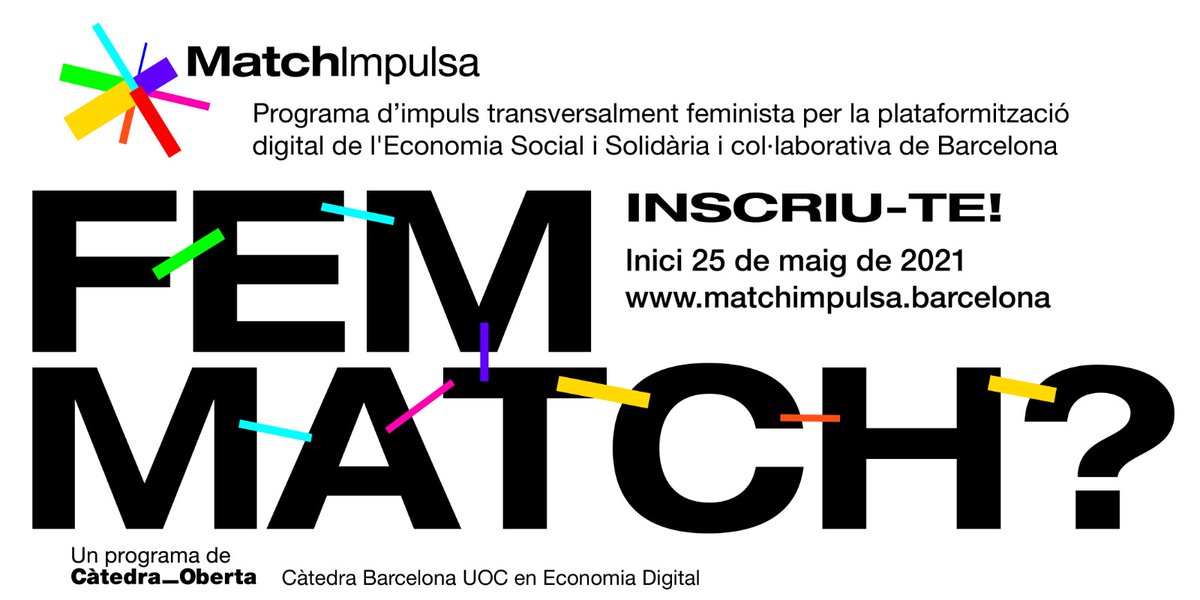 bcn_ajuntament's tweet photo. 🔊 #MatchImpulsa afavoreix la transformació digital de les economies col·laboratives des d’una perspectiva transversalment feminista. Creant un prototip, adaptant-lo i accelerant-lo!
Descobreix-ho!👉https://t.co/FVEAVGdxlN
#FemMatch i inscriu-t'hi 👉https://t.co/lrIKAMFiyz https://t.co/0nC3MGsKlI