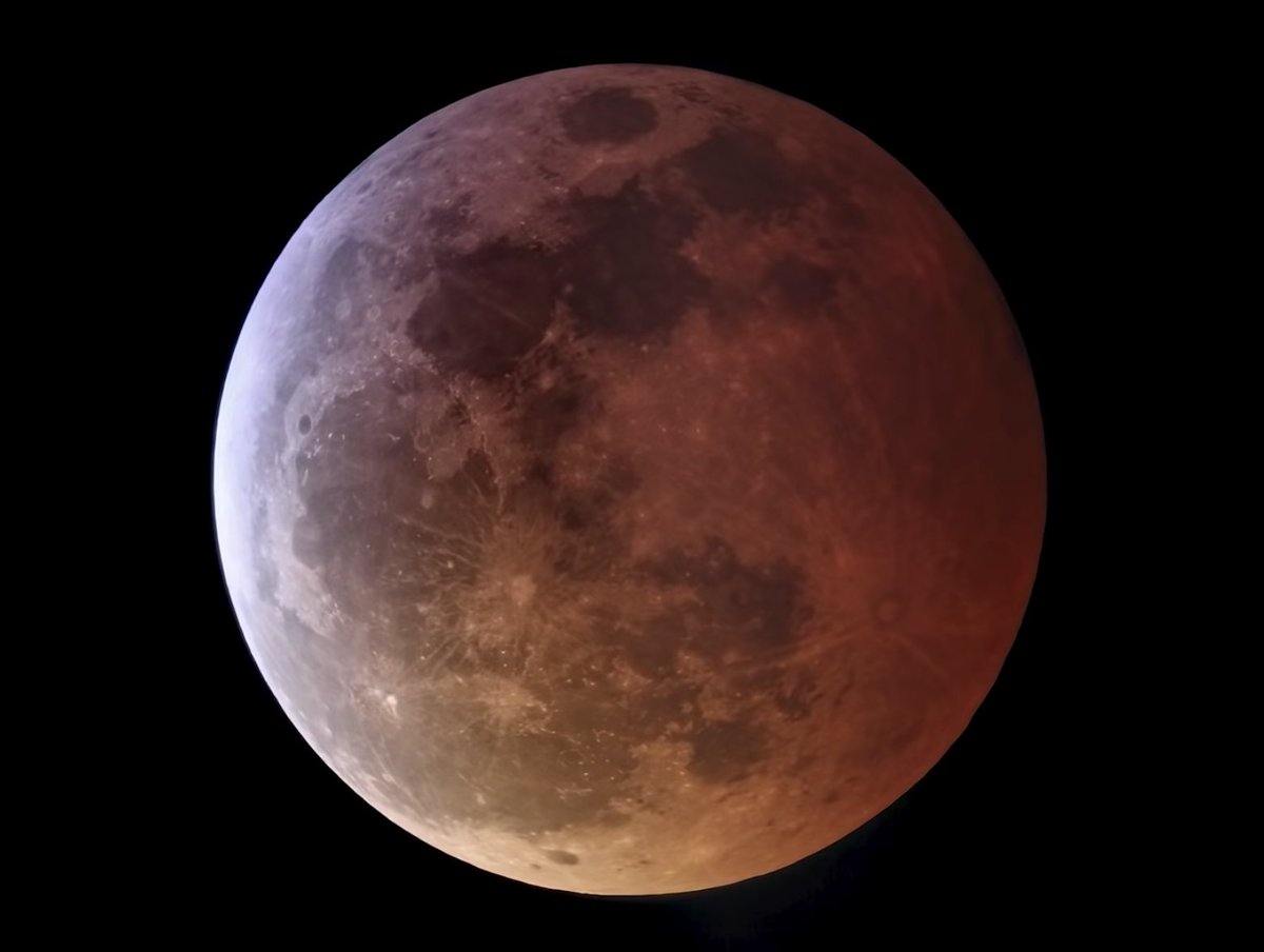 NASASolarSystem's tweet photo. A lunar #eclipse is sometimes called a "blood moon," but the actual source of the red color is quite gentle: it's light filtered through all the sunrises and sunsets on Earth. Here's our video guide to #LunarEclipse2021 and how to see it on May 26: https://t.co/sDNOcwAxcF https://t.co/cNYkKLCPho