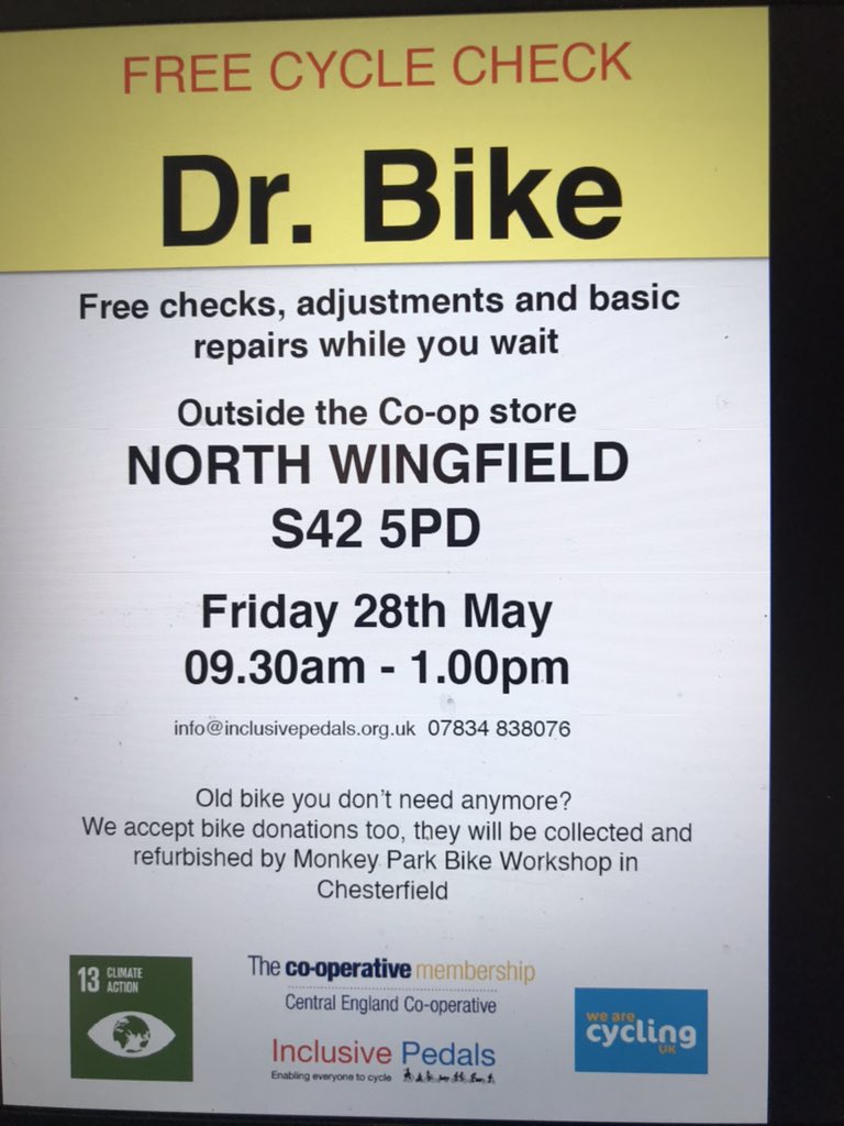 Tanya N Coop (@tanyan_cec) on Twitter photo Join us on either 27 May at Huthwaite Coop Garage or North Wingfield on 28 May.  Bike repairs by <a href="/inclusivepedals/">inclusivepedals</a> and donate your old bikes to Monkey Park Chesterfield. #coops4dev <a href="/mycoopfood/">Central Co-op Food</a> 9.30-1pm Join us on either 27 May at Huthwaite Coop Garage or North Wingfield on 28 May.  Bike repairs by <a href="/inclusivepedals/">inclusivepedals</a> and donate your old bikes to Monkey Park Chesterfield. #coops4dev <a href="/mycoopfood/">Central Co-op Food</a> 9.30-1pm