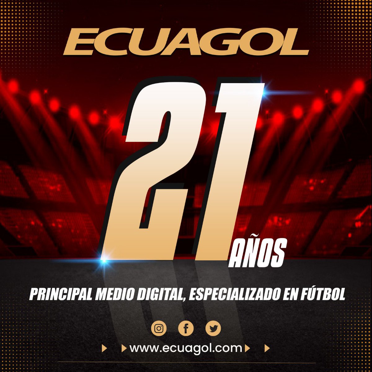 ECUAGOL's tweet photo. ¡HOY CUMPLIMOS 21 AÑOS! 🥳🎉🎊🎂

Una trayectoria cargada de información 💣🔥, entrevistas 🎤, segmentos y ahora #EcuagolTV📽📺⚽️

Trabajamos para ser mejores cada día 💪🏻👌🏻🔝

¡Gracias por la confianza y por acompañarnos en este camino!

#Ecuagol21Años https://t.co/7g8Fb8UdbR