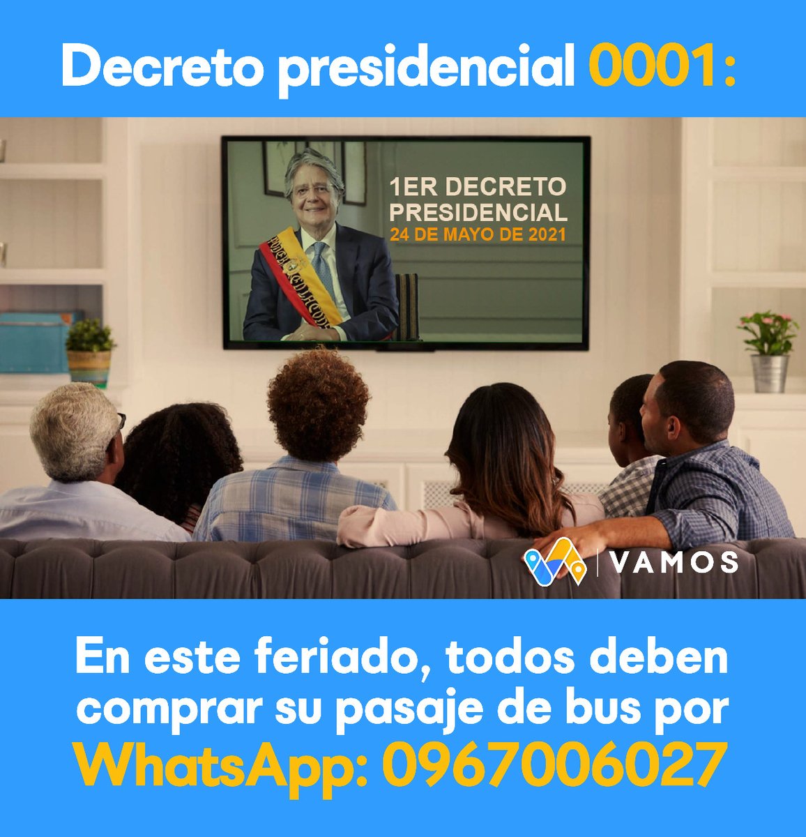 ¡Feliz #24deMayo! 🇪🇨🎊

Siguiendo las disposiciones presidenciales ahora debes comprar tu pasaje de bus por WhatsApp con anticipación: 096 700 6027 📲 o dale click para:
1️⃣ Información de horarios y rutas: 👉bit.ly/2MPoUEX
2️⃣ Comprar tu pasaje: 👉 bit.ly/3sUyjKY