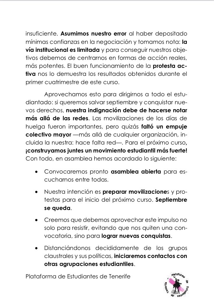 pestudiantestnf's tweet photo. ‼️COMUNICADO –
POSICIONAMIENTO SOBRE SEPTIEMBRE

Redactado ayer tras reunirnos en asamblea. Comentamos a continuación un par de detalles adicionales y matizamos algunas cosas tras la reunión convocada hoy por @Dafis_ULL

⬇️⬇️⬇️ https://t.co/of9ARtKhR9
