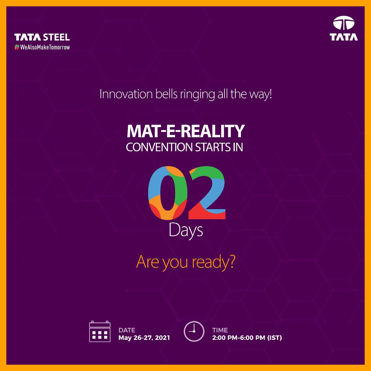 TataSteelLtd's tweet photo. Inspiring speakers
Impactful networking
Impeccable learning and what not!
The biggest technology convention, bridging the gap between Materials science and you, is almost here!
Hearing the innovation bells? well, we are!
Register now: https://t.co/Jdryu9OUzL https://t.co/w4tKehXtu3