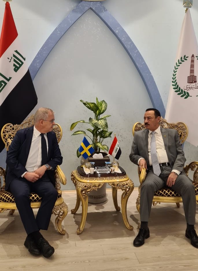 LRonnas's tweet photo. ”Pleasure to meet with Governor Al-Juburee to hear more about the reconstruction and security/economic development of #Mosul and #Nineweh. 🇸🇪 through 🇺🇳 supports housing development and mine clearance. Hope to see more swedish companies in the future.” https://t.co/zYOOKDDKCI