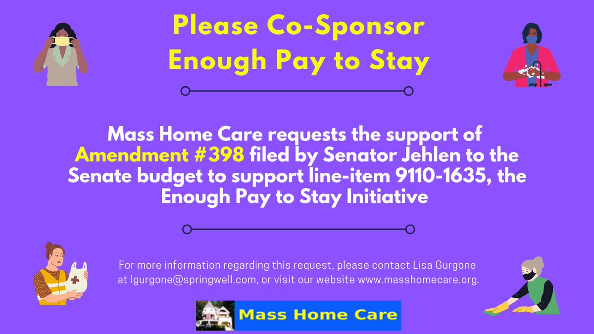 MassHomeCare's tweet photo. Thank you @senjehlen for filing the #EnoughPaytoStay amendment #398 to support #homecareaides #frontlineservices #FY22budget #homecare #community #olderadults @HCACouncil @thinkhomecare @MA_Senate https://t.co/vMpy9BBwHV