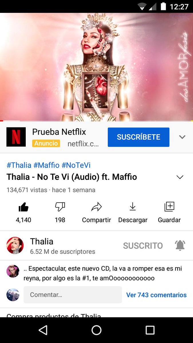 ThaliaData's tweet image. La canción #NoteVi de @thalia de su nuevo disco #desAMORfosis  ingreso al top de los videos mas vistos de su canal de YouTube ! Con  134.672 reproducciones
