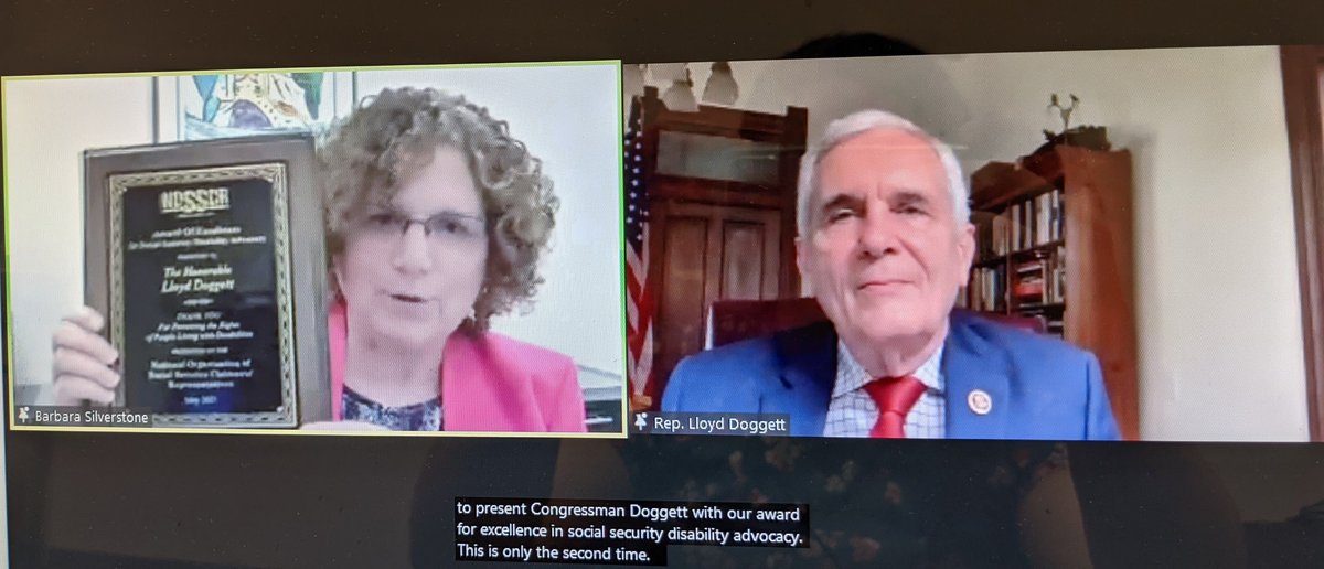 NOSSCRNews's tweet photo. Congratulations to @RepLloydDoggett on #NOSSCR's award for Excellence in Social Security Disability Advocacy! Thank you for your tireless work &amp; dedication on behalf of #disability reps and claimants and on working to end the 5 month waiting period. #NOSSCR2021 #StoptheWait https://t.co/8fkCWYZlGM