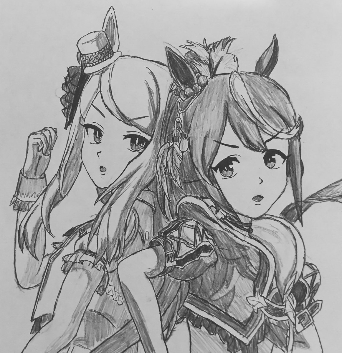 ONRY2's tweet image. ウマ娘プリティーダービー
ユメヲカケル
勝負服のトウカイテイオーとメジロマックイーンを描いてみました。

#ウマ娘プリティーダービー #トウカイテイオー #メジロマックイーン #漫画家志望さんと繋がりたい #絵描きさんと繫がりたい #イラスト好きさんと繋がりたい