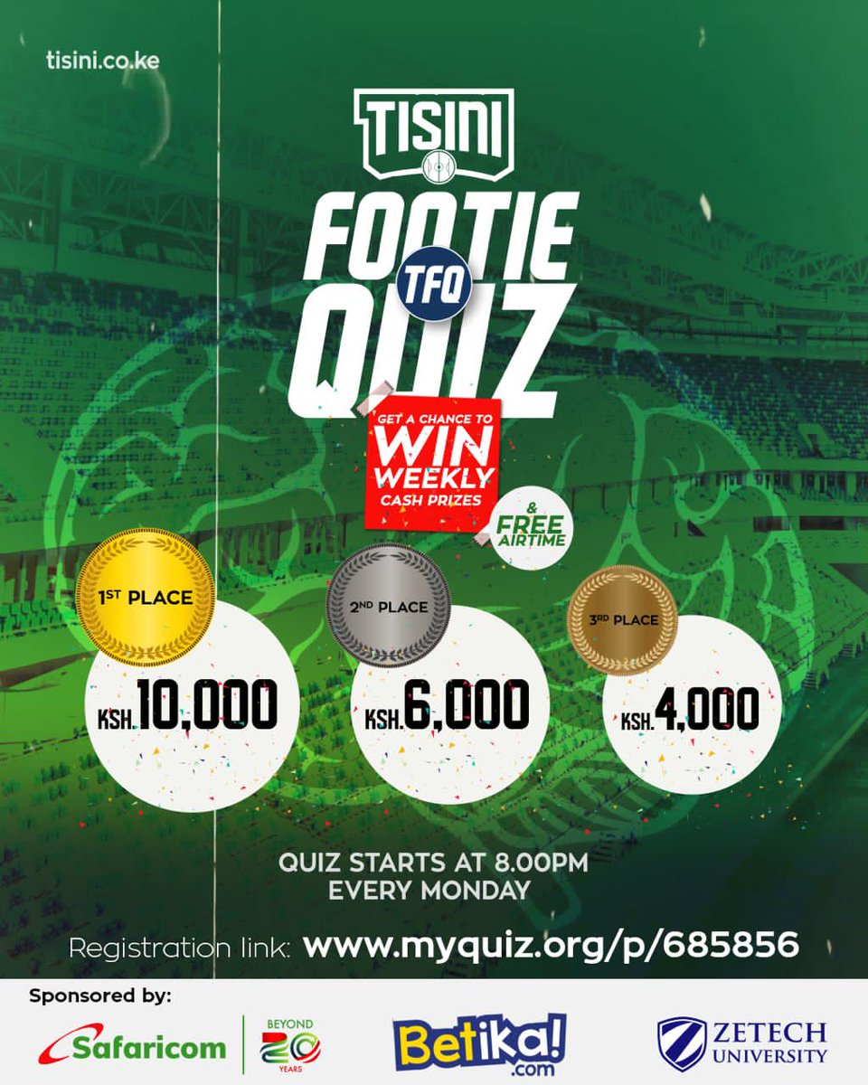 TisiniTech's tweet photo. How many Kenyan teams have reached the CAF champions league finals?

For more of this, try your hand at online football trivia #Tfq at 8pm EAT

Today's Theme: Finals

Register here: https://t.co/oYTSAa220l

@betikaKe @SafaricomPLC @ZetechUni https://t.co/IbmCxWF2HT