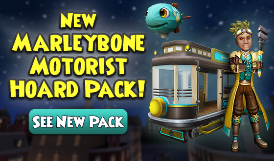 It’s just a motor of time! 🚋 

Drive in style with exclusive motorist themed items in the all new Marleybone Motorist Hoard Pack! You have a chance to get new Blimp Pets, Streetcar Mounts, Motorist Gear Sets, and much more! wizard101.com/game/marleybon… #Wizard101