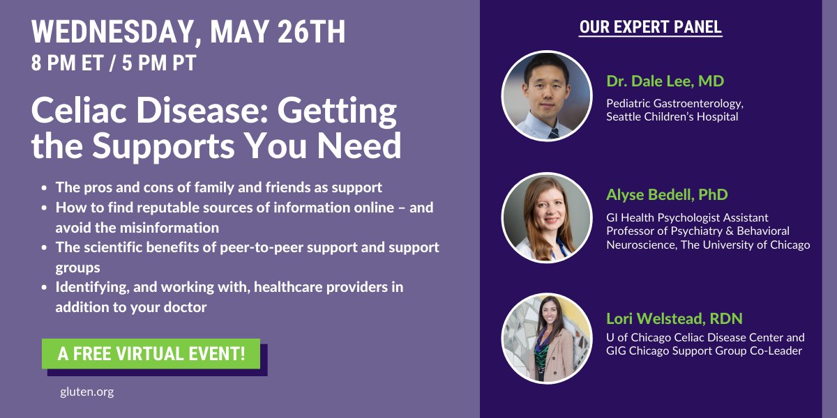 alizasherman's tweet photo. If you, or someone you know, is living w/ #celiacdisease or non-celiac gluten sensitivity, you'll want to tune into this panel w/ a doctor, a GI psychologist, and a registered dietitian. Wednesday, May 26th at 5pm PT/8pm ET. Sign up for FREE: https://t.co/z1XG4T7D1W #glutenfree https://t.co/Ngp6lTJ302