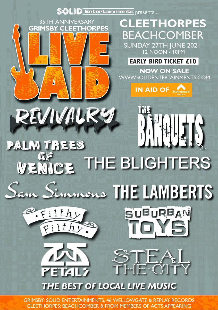 StealTheCityUK's tweet photo. Chuffed to bits to have been added to the Grimsby Cleethorpes Live Aid! We will be bringing the heavy riffs as you support the amazing charity, St Andrew's Hospice.

For tickets, head on over to our Big Cartel website! 🔥 https://t.co/FVdEtZ0KhD