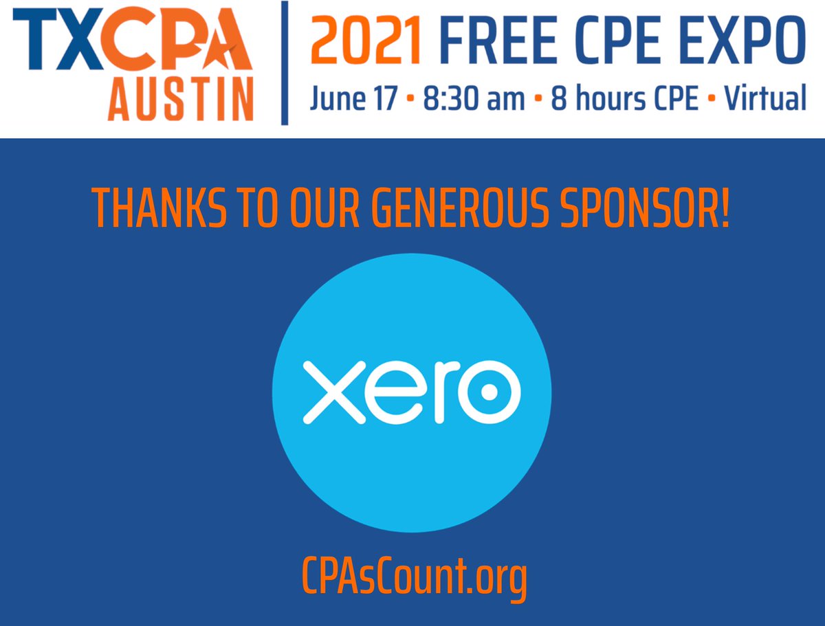 Special thanks to <a href="/Xero/">Xero</a> for continually supporting <a href="/TXCPAAustin/">TXCPA Austin</a>, including the 6/17 Free Expo as a sponsor. We appreciate you and look forward to another great event! xero.com/us/
#CPAsCount #txcpaaustin #sponsor #cpe #cpa #thankyou #xero