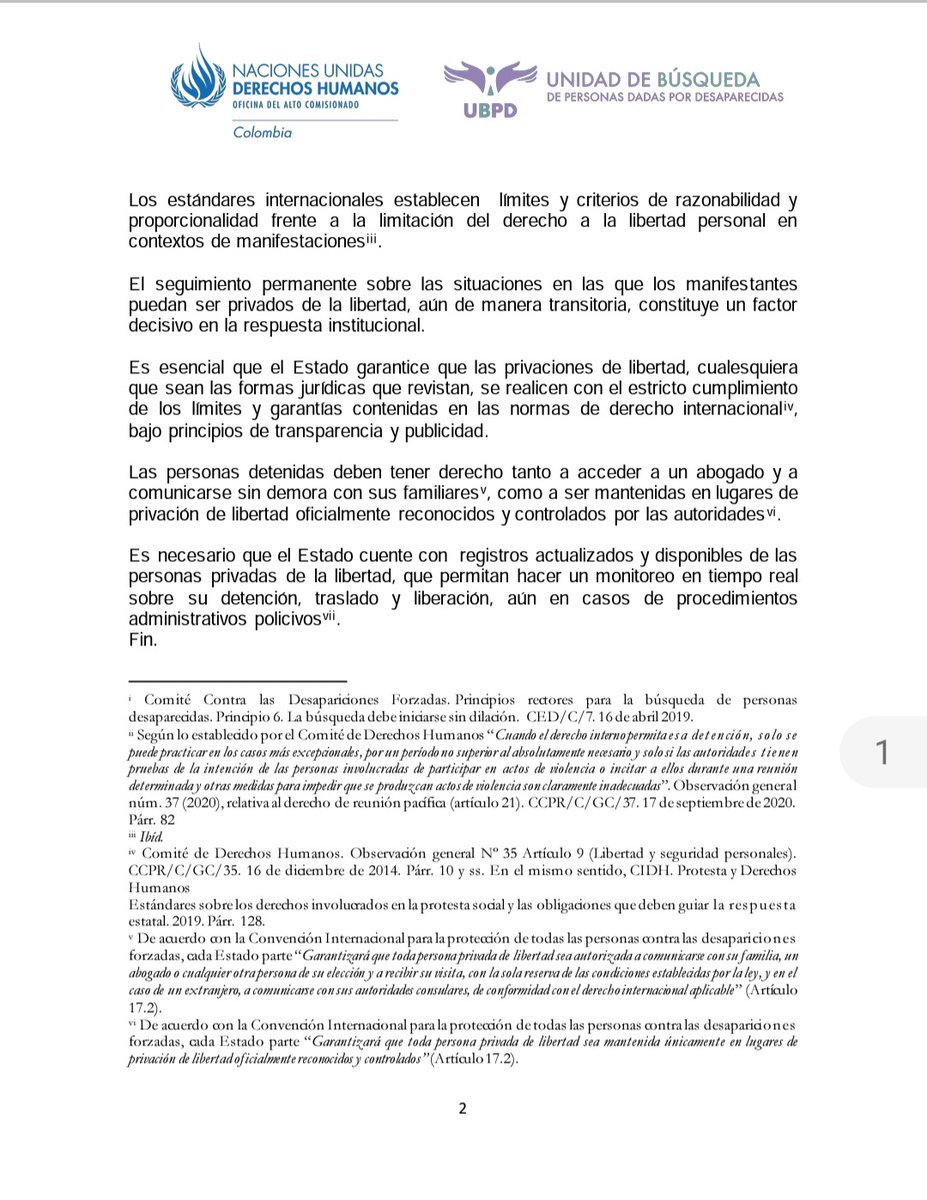 ONUHumanRights's tweet photo. #Comunicado Conoce aquí  Estándares internacionales sobre garantías para la prevención y protección de las personas frente a la desaparición en el marco de la protesta @ONUHumanRights y @UBPDcolombia  👇👇👇lee más aquí https://t.co/ZGoaajUaHF https://t.co/f3ApvfPexT