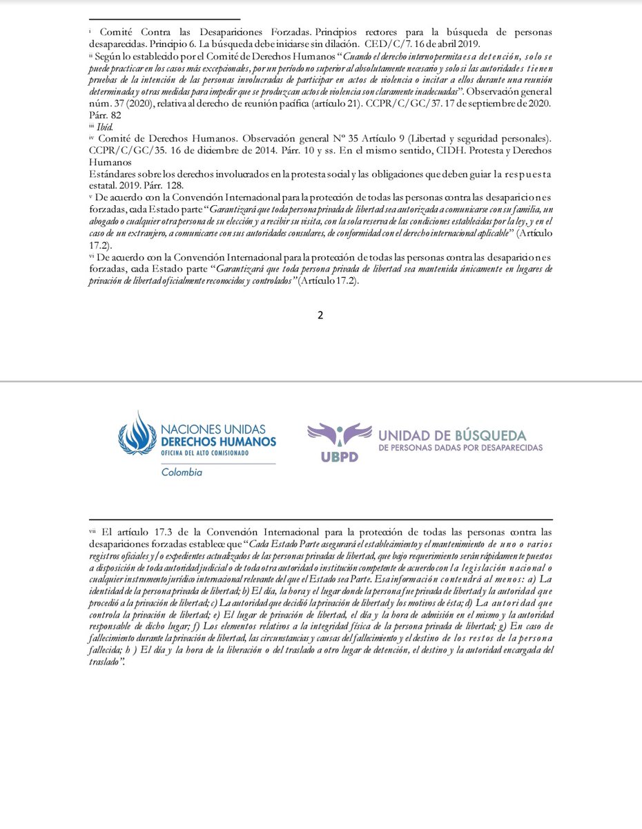 #Comunicado Conoce aquí  Estándares internacionales sobre garantías para la prevención y protección de las personas frente a la desaparición en el marco de la protesta <a href="/ONUHumanRights/">ONU Derechos Humanos Colombia</a> y <a href="/UBPDcolombia/">Unidad de Búsqueda de Personas Desaparecidas</a>  👇👇👇lee más aquí bit.ly/3bNQJGU