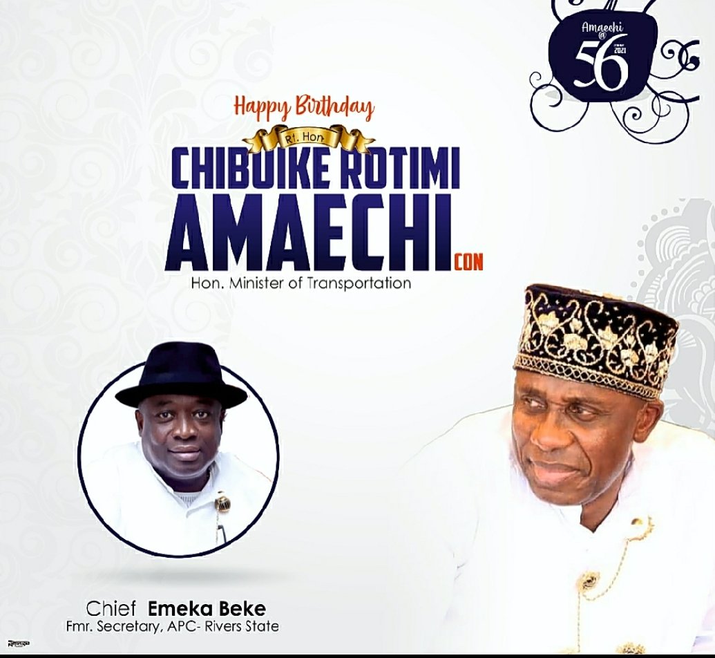 Journalist_Mind's tweet photo. Birthday Wishes For Rivers @OfficialAPCNg Leaders To The Honourable Minister Of Transportation, Rt Hon @ChibuikeAmaechi
#CRABASH https://t.co/VbqsVrWV2B