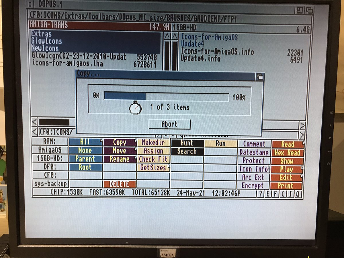 C64_AMIGA's tweet photo. Donโt ask me why but when copying large amount of files over using Directory Opus (DOpus) on both my miggies & PC I find myself staring endlessly at the fast changing files at the top of the screen #Amiga #DirectoryOpus https://t.co/pb3tzBybkG