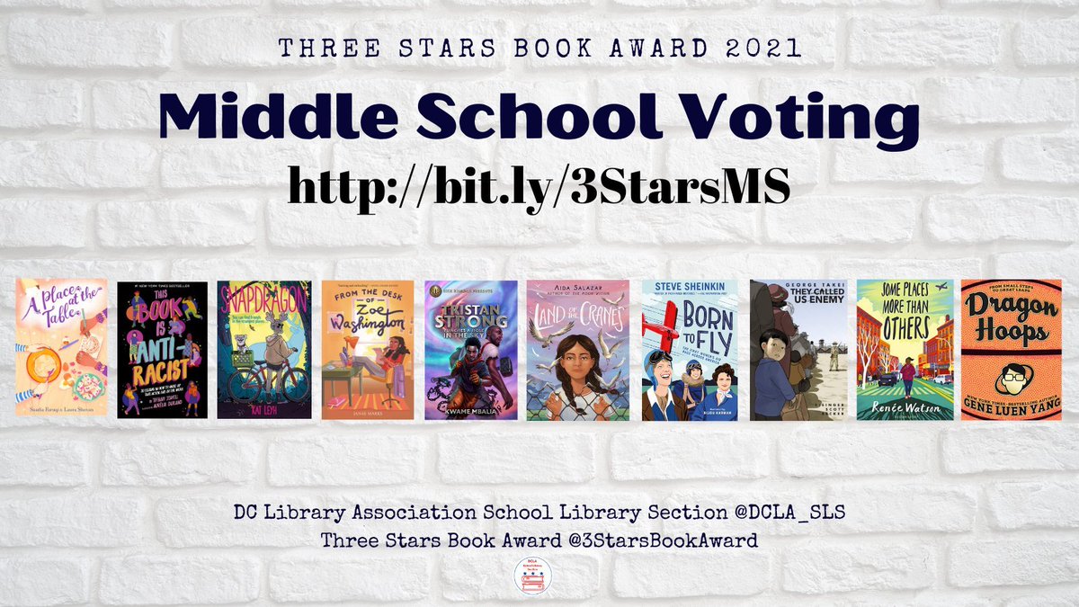 DCLA_SLS's tweet photo. Voting for the 2021 @3StarsBookAward is open through June 18th! Links are in the graphics and posted below. We hope you've enjoyed this year's titles &amp; look forward to seeing your favorites in each category. #DCReads #DCPSReads #DCPSLibrariansChampionLiteracy #DCSchoolLibrarians https://t.co/ScfGIFzswv