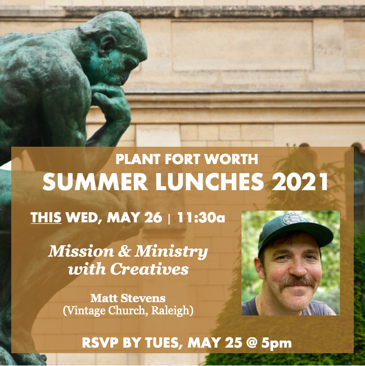PlantFortWorth's tweet photo. RSVP by Tues, 5/25, 5p: https://t.co/gXcoYfFH8K

How do church leaders &amp; planters work alongside creatives? What’s the role of a creative on your team? How do our churches minister uniquely to creatives, both in our churches and mission field? 1/2 https://t.co/fgXgsS8Sa4