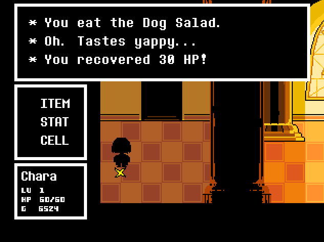 FactUndertale's tweet photo. * The Dog Salad is unique in the sense that it will recover a different amount HP depending on the randomized flavor it has. https://t.co/Vie4KyRaPs