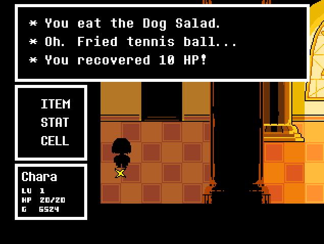 FactUndertale's tweet photo. * The Dog Salad is unique in the sense that it will recover a different amount HP depending on the randomized flavor it has. https://t.co/Vie4KyRaPs