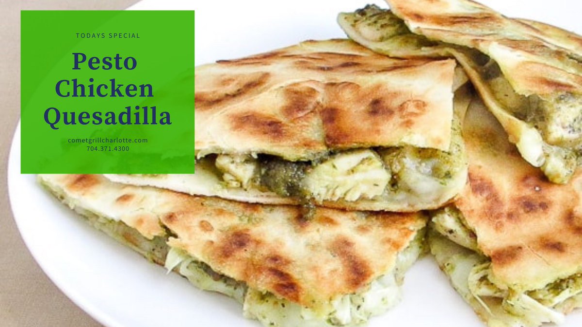 Today’s #dailyspecialclt is a Pesto Chicken Quesadilla with sautéed onions &amp; mushrooms 😋 Open for takeout/curbside/delivery &amp; dine in! #eatdrinkclt #clteats #