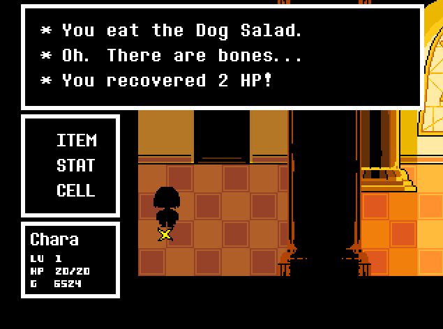 FactUndertale's tweet photo. * The Dog Salad is unique in the sense that it will recover a different amount HP depending on the randomized flavor it has. https://t.co/Vie4KyRaPs