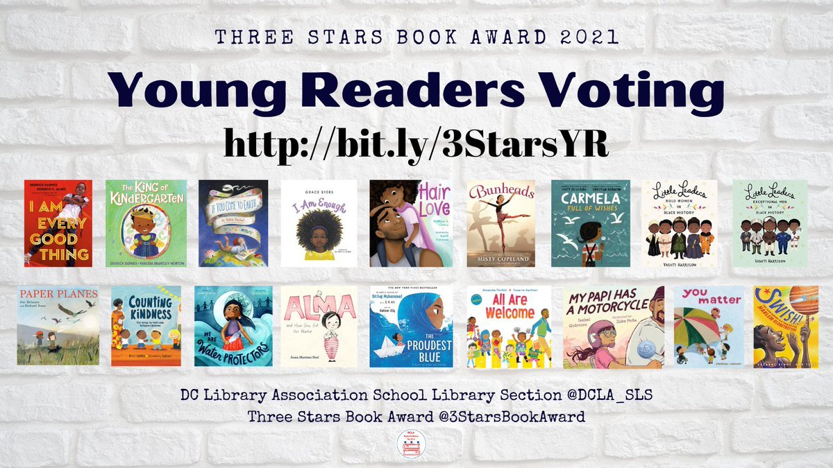DCLA_SLS's tweet photo. Voting for the 2021 @3StarsBookAward is open through June 18th! Links are in the graphics and posted below. We hope you've enjoyed this year's titles &amp; look forward to seeing your favorites in each category. #DCReads #DCPSReads #DCPSLibrariansChampionLiteracy #DCSchoolLibrarians https://t.co/ScfGIFzswv
