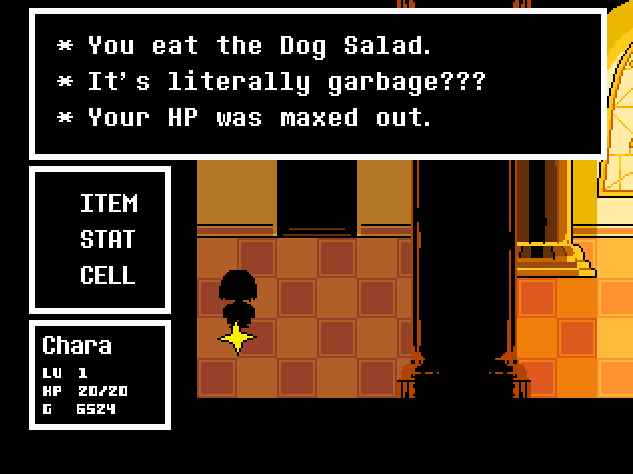 FactUndertale's tweet photo. * The Dog Salad is unique in the sense that it will recover a different amount HP depending on the randomized flavor it has. https://t.co/Vie4KyRaPs
