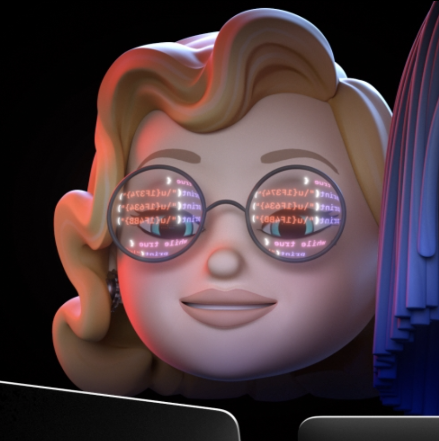 simonbs's tweet image. The characters reflected in the glasses of the Memoji on Apple’s WWDC21 website are:

🍴😴💻

Eat. Sleep. Code. 

#WWDC21