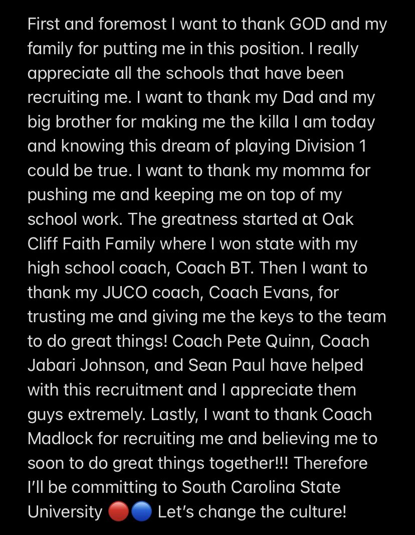 I’m from the gutta I can’t pretend like I’m used to this 🗣 Let’s turn the city up SC State!!! 🔴🔵 #blessed