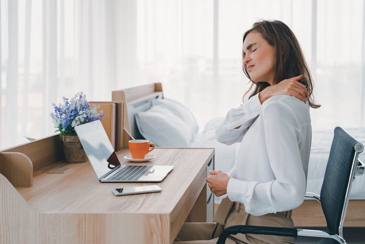 Dealing with posture problems from working from home during the pandemic? Making sure you have an ergonomic workspace, including your chair, desk, and computer screen height can do wonders for improving your posture! Contact us to learn more. #KinetesisSpine&amp;Joint
