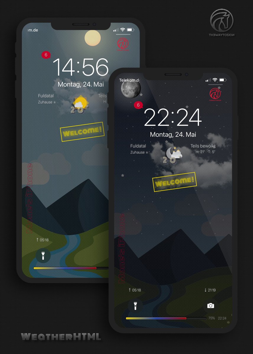 kleinmone's tweet image. Day and night lockscreen ☀️✨

WeatherHTML (WIP) by @thewaytozion 

#nojailbreak #shortcuts #WeatherHTML