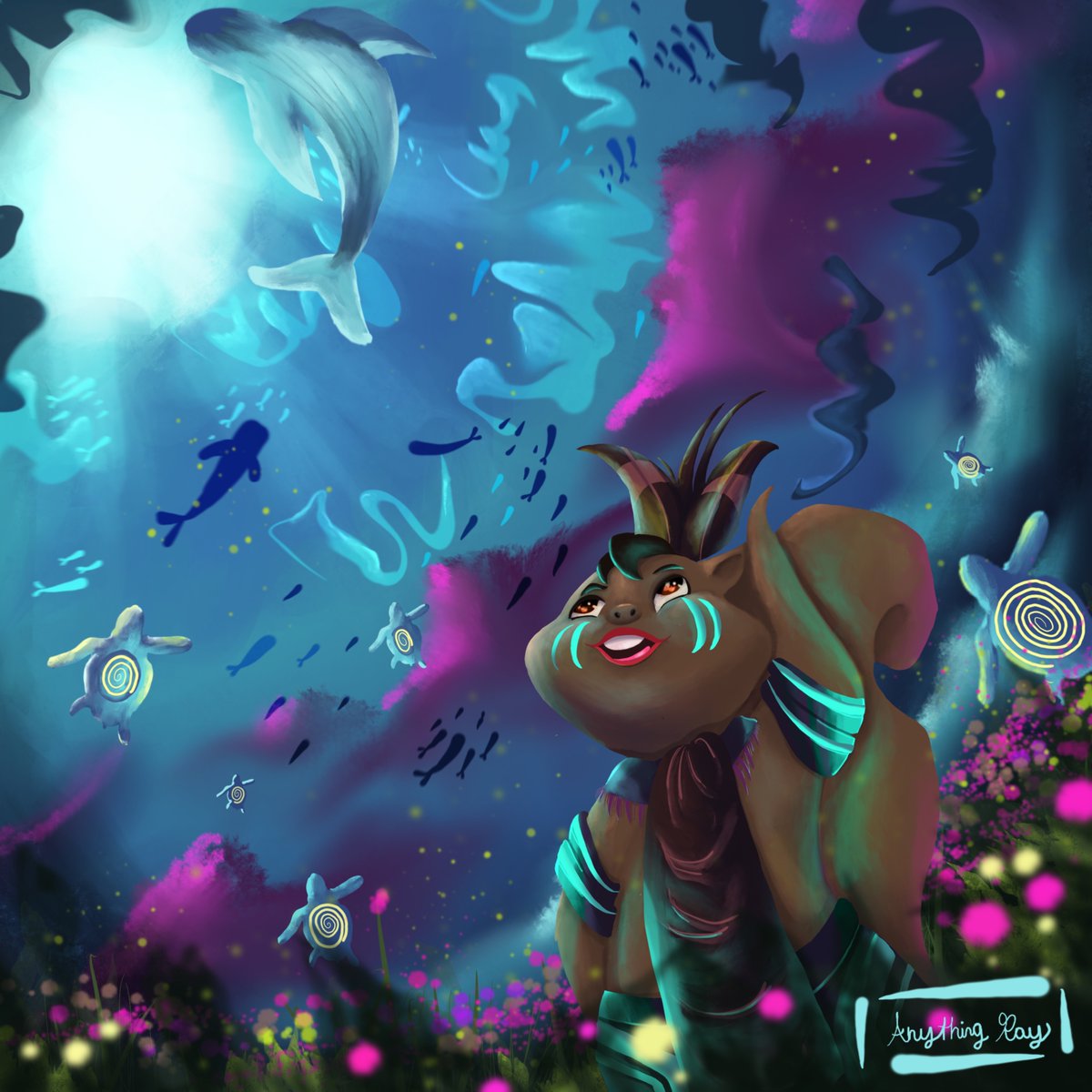 AnythingRay's tweet photo. I am super proud to show you guys this illustration, I love it some much. In this illustration I really wanted to have a whimsical and magical feel. I also wanted to add some tribal affects to this illustration to make it more fun. 
#conceptart #conceptartwork #illustrationwork https://t.co/aHfJLUcXSy