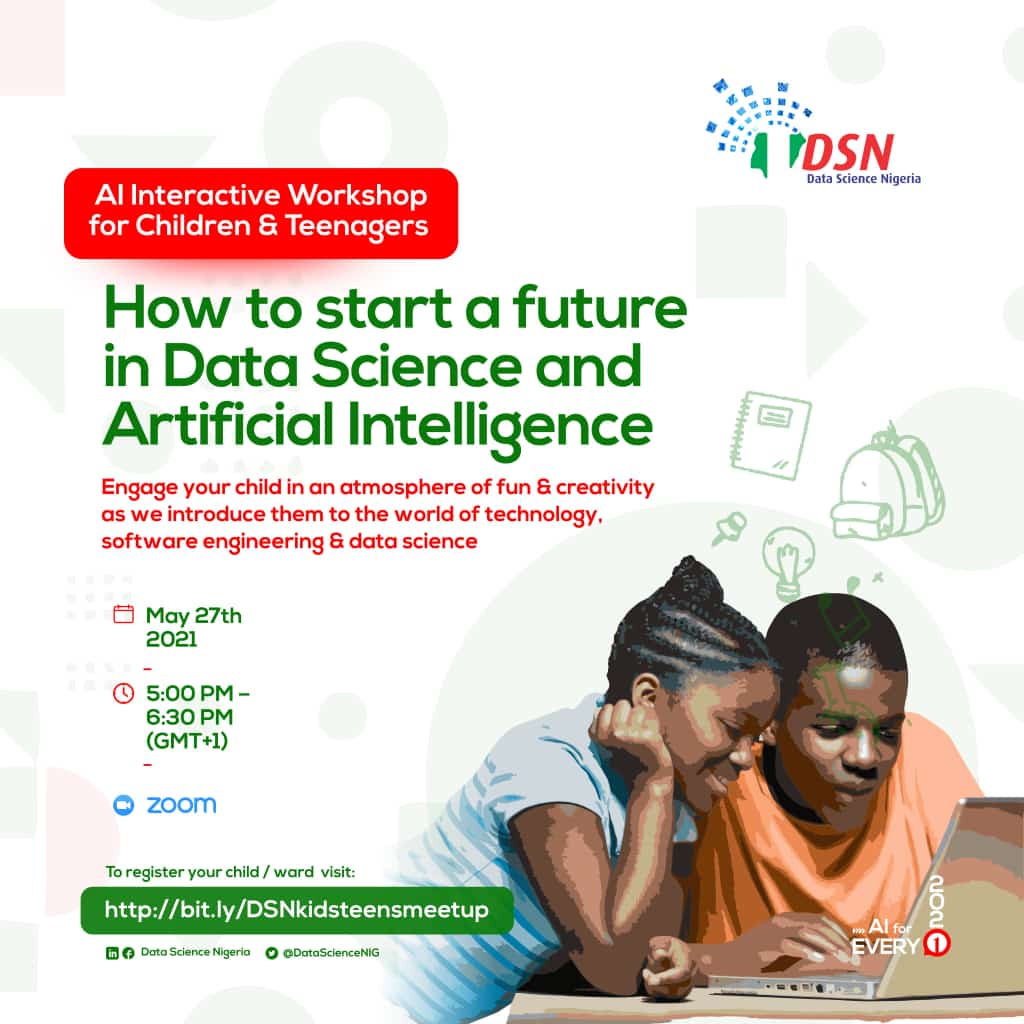 DSN_AI_Abeokuta's tweet photo. Give your child an AI advantage! 
Get them to start their AI/Data science journey now

Join our special Children’s Day AI+ for Kids &amp; Teens interactive session &amp; get them ready to develop global skills for the future https://t.co/EjWJJWf0jV
