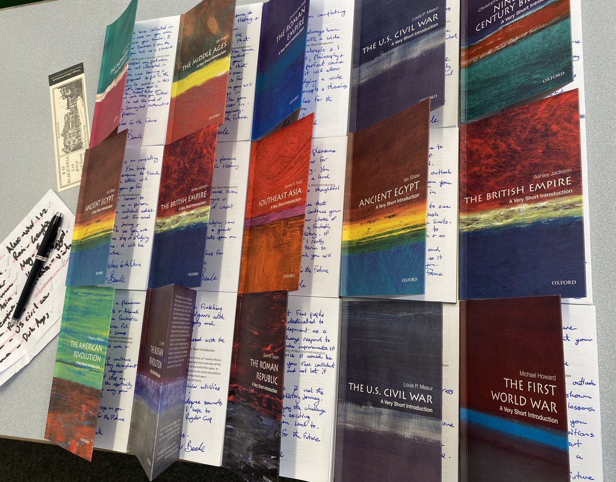 Emotional farewell to my Year 13 historians. I changed my approach and gave them a copy of the @OUPHistory “introduction to” (rather than horrible histories) on the topic they wish they had studied more at school. A fab cohort that I will miss a lot.
