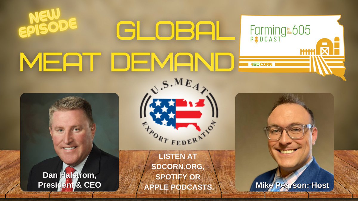 farminginthe605's tweet photo. It's out! NEW episode on global #meat demand for #beef &amp; #pork &amp; how that relates to #corn &amp; #soybeans. Hear Dan Halstrom of @USMEF tell @PearsonCattle some impressive stats &amp; strategies. Hear it here: https://t.co/ZSAC6Q6HY2, Spotify, Apple &amp; Google #Podcasts. https://t.co/ZjEkixylkj