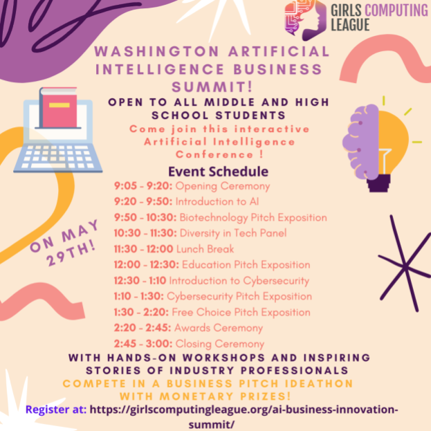girlscomputing's tweet photo. Join us this Friday at the 2021 Washington Artificial Intelligence Summit! Register now to learn about AI through hands-on workshops and panels led by industry professionals with our signature AIdeathon: https://t.co/XBO90BaLoa https://t.co/4j2EWWAGit