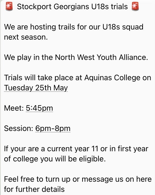 UNDER 18’s TRIALS⚽️
These will be taking place tomorrow evening at Aquinas college. Please see below for more info 👇🏻